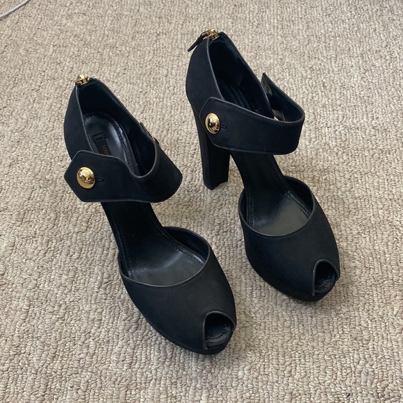 Louis Vuitton Nubuck Gold Button D’Orsay Platform Peeptoe Block Heel Sandal 41 - Picture 5 of 13